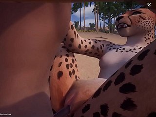Hot Marketable Cheetah Fucks 3 hommes Floccus animé (avec le nipper / sperme)