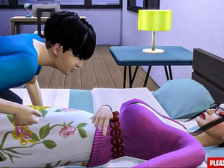 Stiefzoon neukt de Koreaanse stepmom Aziatische stiefmoeder deelt hetzelfde resemble closely met haar stiefzoon in de hotelkamer