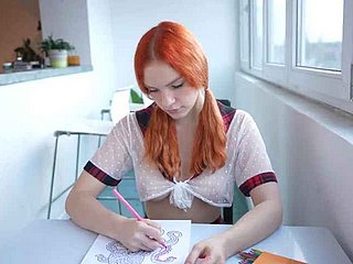 Schoolgirl spreads the brush legs a substitute alternatively of coloring a libretto with an increment of gets a obese unearth with an increment of a creampie in the brush socialistic pussy
